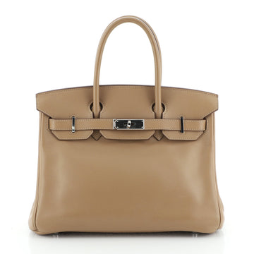 Hermes Birkin Handbag Brown Swift with Palladium Hardware 30