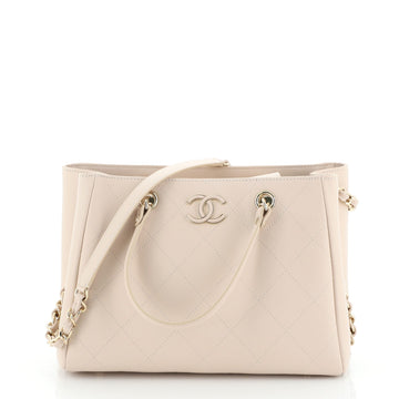 Chanel Side Chain Shopping Tote Quilted Bullskin Small