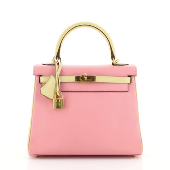 Hermes Kelly Handbag Bicolor Epsom with Gold Hardware 25