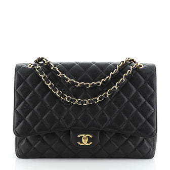 Chanel Vintage Classic Single Flap Bag Quilted Caviar Maxi