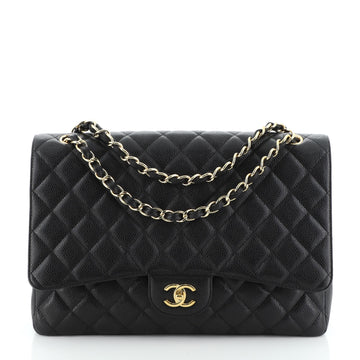 Chanel Vintage Classic Single Flap Bag Quilted Caviar Maxi