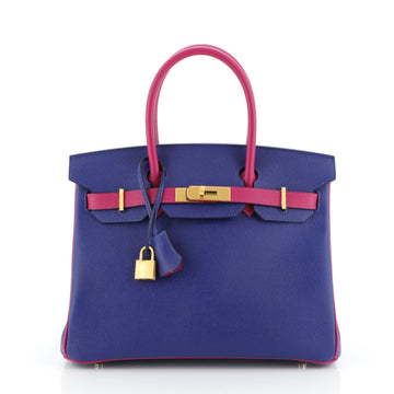Hermes Birkin Handbag Bicolor Epsom with Gold Hardware 30