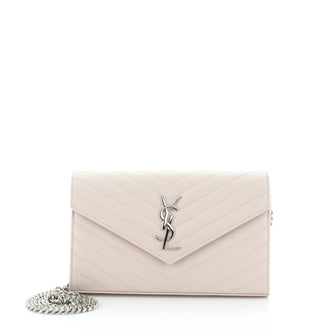 Saint Laurent Classic Monogram Wallet on Chain Matelasse Chevron Leather Medium