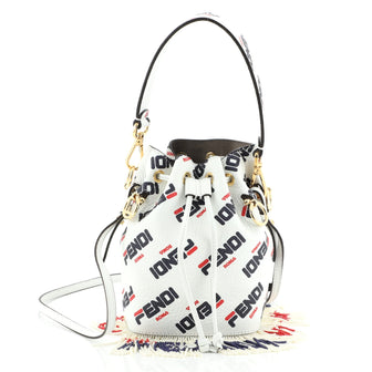 Fendi Mania Logo Mon Tresor Bucket Bag Printed Leather with Beaded Fringe Mini