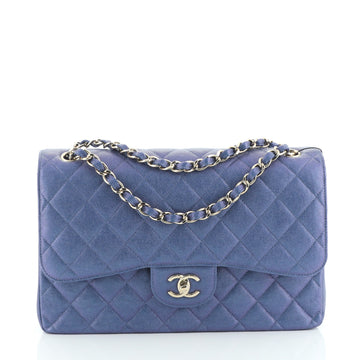 Chanel Classic Double Flap Bag Quilted Iridescent Caviar Jumbo