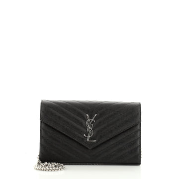 Saint Laurent Classic Monogram Wallet on Chain Matelasse Chevron Metallic Leather Medium