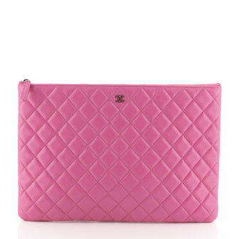 Chanel O Case Clutch Quilted Caviar Large