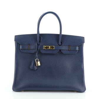 Hermes Birkin Handbag Blue Ardennes with Gold Hardware 35
