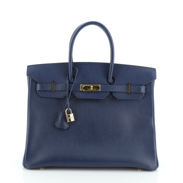 Hermes Birkin Handbag Blue Ardennes with Gold Hardware 35