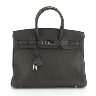 Hermes Birkin Handbag Green Clemence with Palladium Hardware 35
