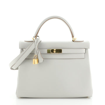 Hermes Kelly Handbag Grey Evercolor with Gold Hardware 32