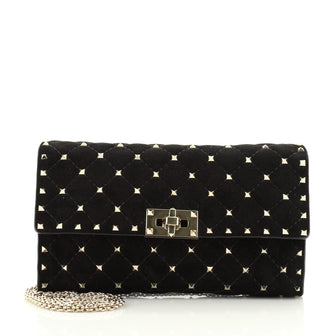 Valentino Rockstud Spike Wallet on Chain Quilted Suede Small