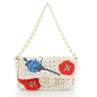 Chanel Camellia Crochet Flap Bag Fabric Small