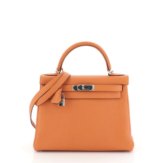 Hermes Kelly Handbag Orange Togo with Palladium Hardware 28