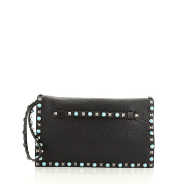 Valentino Rolling Rockstud Flap Clutch Leather with Cabochons Medium
