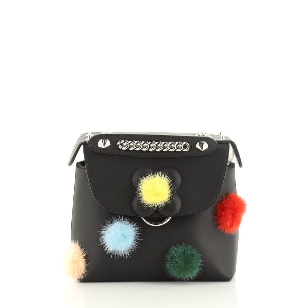 fendi back to school mini backpack Fendi Back to School Backpack Pom Pom Leather Mini Black 5344080