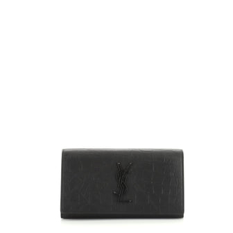 Saint Laurent Classic Monogram Flap Wallet Crocodile Embossed Leather