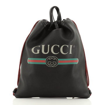 Gucci Logo Drawstring Backpack Printed Leather Large