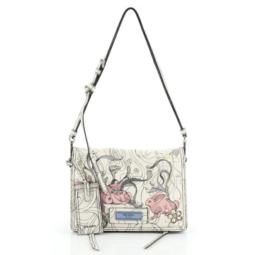 Prada Etiquette Flap Bag Printed Leather Small