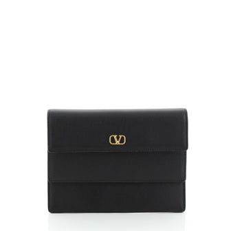 Valentino VLogo Double Flap Clutch Leather