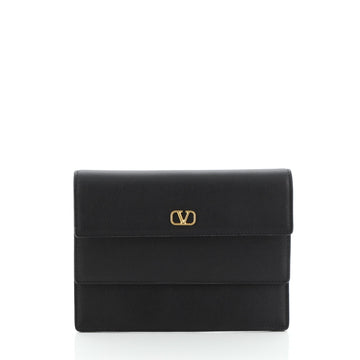 Valentino VLogo Double Flap Clutch Leather