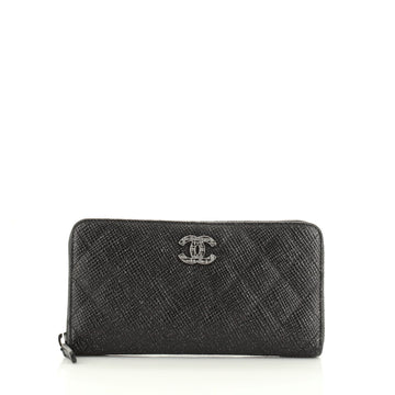 Chanel Zip Around Wallet Quilted Glittered Calfskin Long