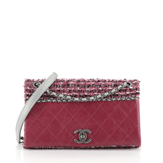 Chanel CC Chain Flap Bag Quilted Embellished Tweed and Quilted Calfskin Small