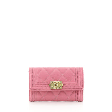 Chanel Boy Flap Card Holder Quilted Caviar