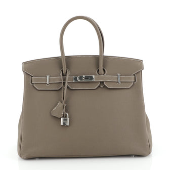 Hermes Birkin Handbag Grey Togo with Palladium Hardware 35