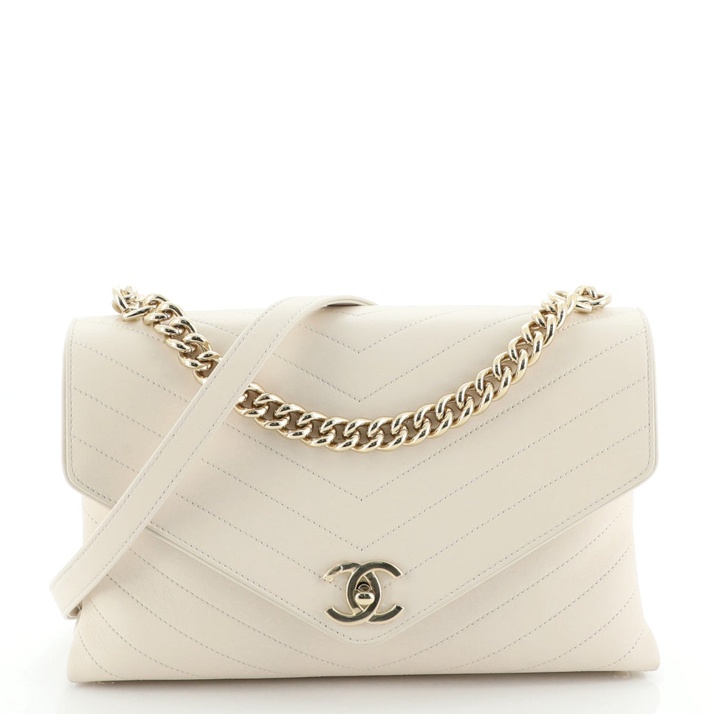 Chanel Coco Chevron Flap Bag Stitched Calfskin Medium Blue 535111