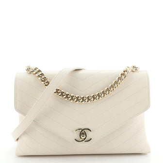 Chanel Coco Chevron Flap Bag Stitched Calfskin Medium