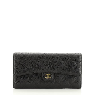 Chanel CC Gusset Classic Flap Wallet Quilted Caviar Long