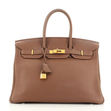 Hermes Birkin Handbag Brown Clemence with Gold Hardware 35