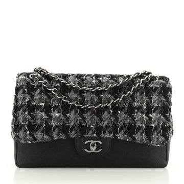 Chanel Classic Double Flap Bag Quilted Tweed and Caviar Jumbo