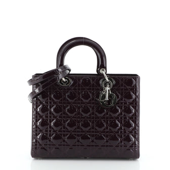 Christian Dior Lady Dior Bag Cannage Quilt Patent Large