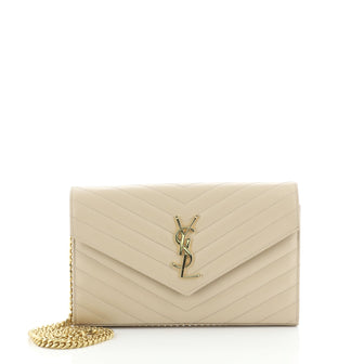 Saint Laurent Classic Monogram Wallet on Chain Matelasse Chevron Leather Medium
