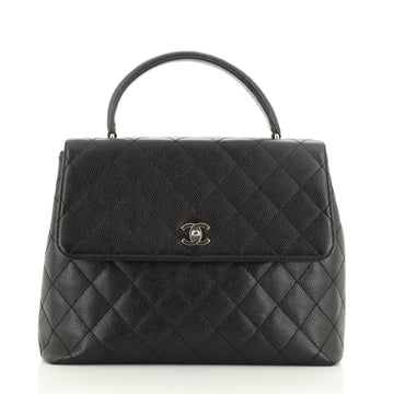 Chanel Vintage Classic Top Handle Flap Bag Quilted Caviar Jumbo