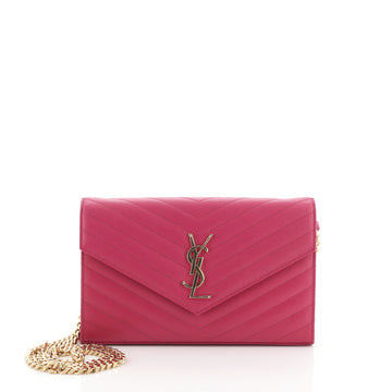 Saint Laurent Classic Monogram Wallet on Chain Matelasse Chevron Leather Medium