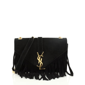 Saint Laurent Classic Monogram Fringe Satchel Suede