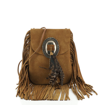 Saint Laurent Anita Flat Fringe Crossbody Bag Suede