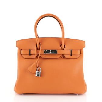 Hermes Birkin Handbag Orange Swift with Palladium Hardware 30