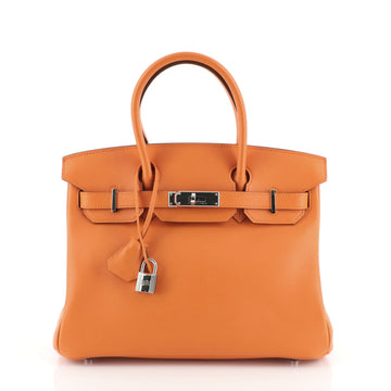 Hermes Birkin Handbag Orange Swift with Palladium Hardware 30