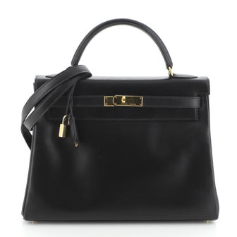 Hermes Kelly Handbag Black Box Calf with Gold Hardware 32