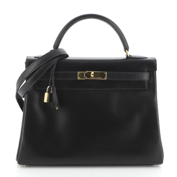 Hermes Kelly Handbag Black Box Calf with Gold Hardware 32