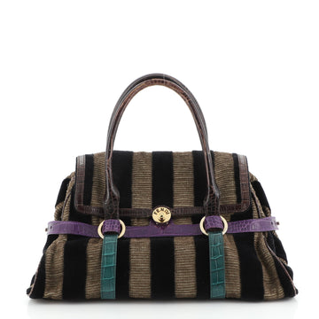 Fendi Vintage Flap Bag Velvet with Crocodile Embossed Detail Large