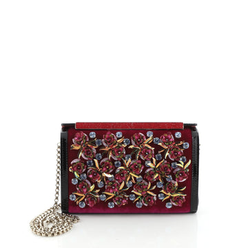 Christian Louboutin Vanite Clutch Velvet with Floral Applique Mini