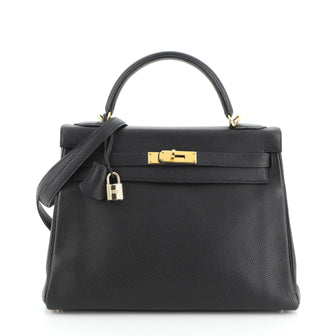Hermes Kelly Handbag Black Togo with Gold Hardware 32