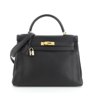 Hermes Kelly Handbag Black Togo with Gold Hardware 32