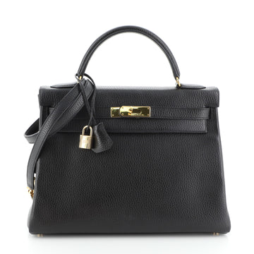 Hermes Kelly Handbag Black Ardennes with Gold Hardware 32