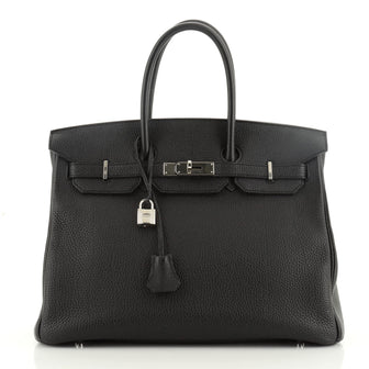 Hermes Birkin Handbag Black Togo with Palladium Hardware 35